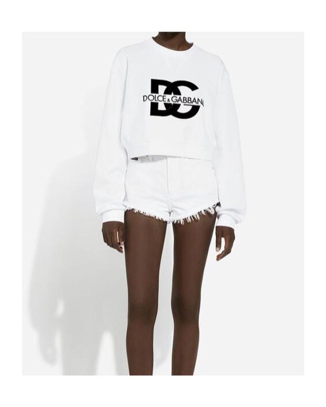 Dolce & Gabbana White Cotton Blend Logo Crewneck Sweatshirt
