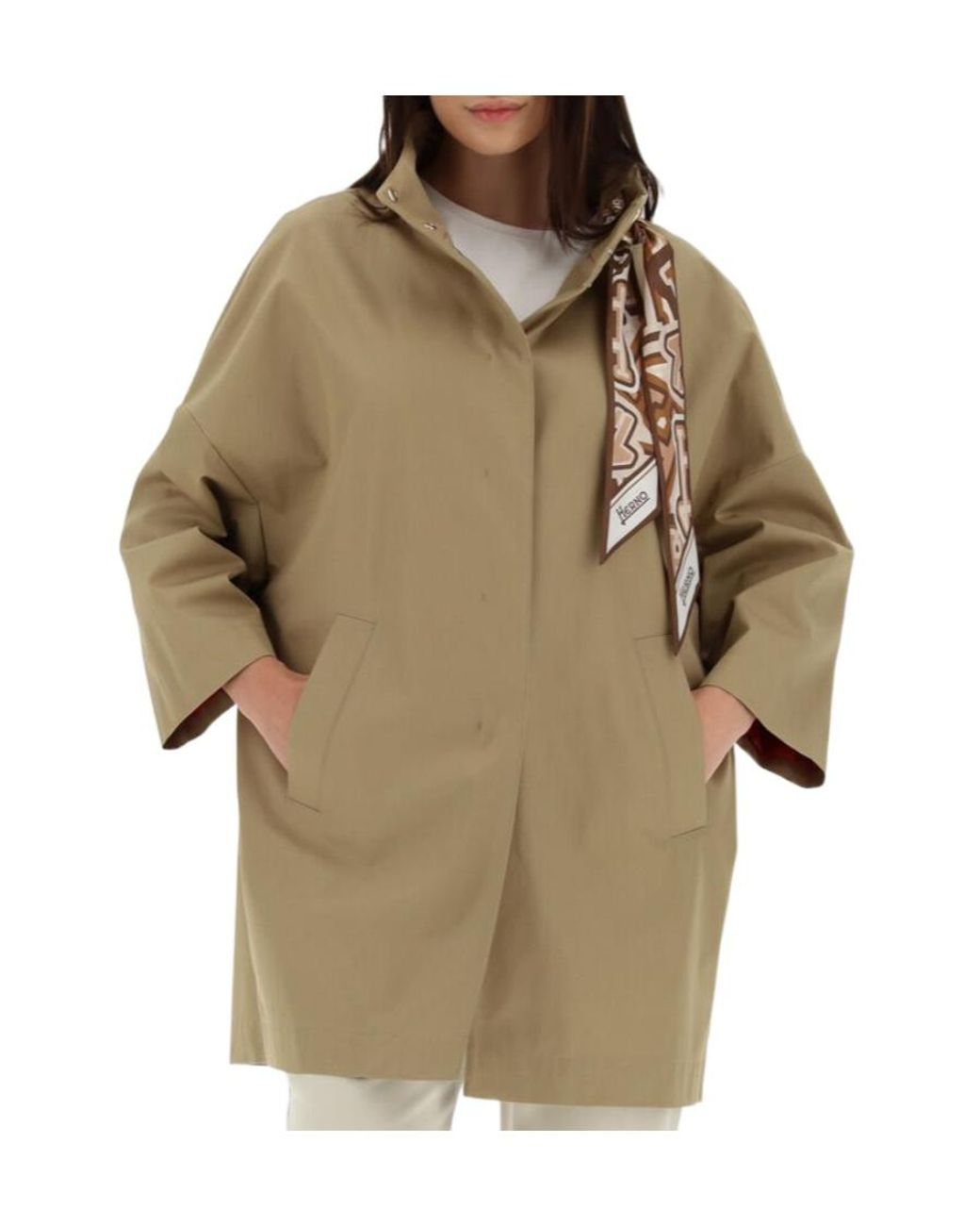 Herno Natural Scarf Detailed Trench Coat
