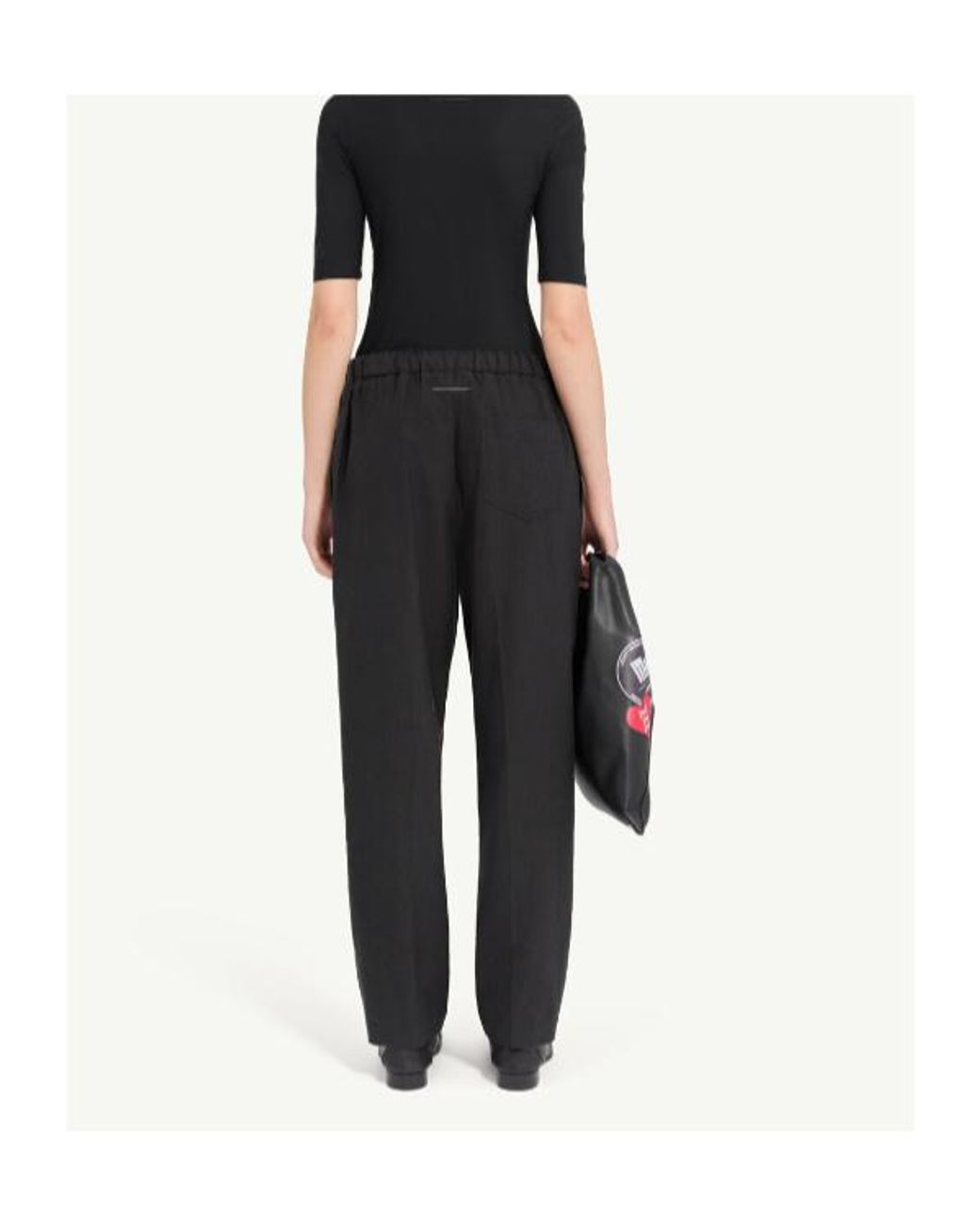MM6 by Maison Margiela Black Drawstring Wool Shirting Trousers