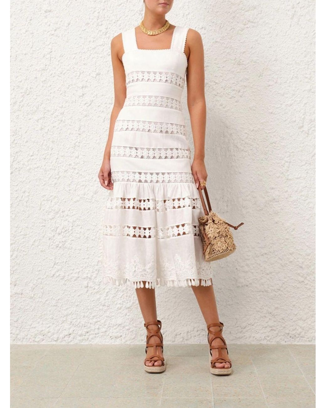 Zimmermann White Trimmed Midi Dress
