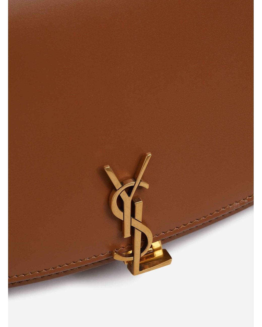Saint Laurent Brown Logo Plaque Foldover Top Tote Bag
