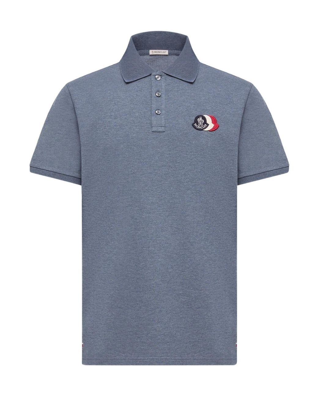 Moncler Blue Logo Patch Short-Sleeve Polo Shirt for men