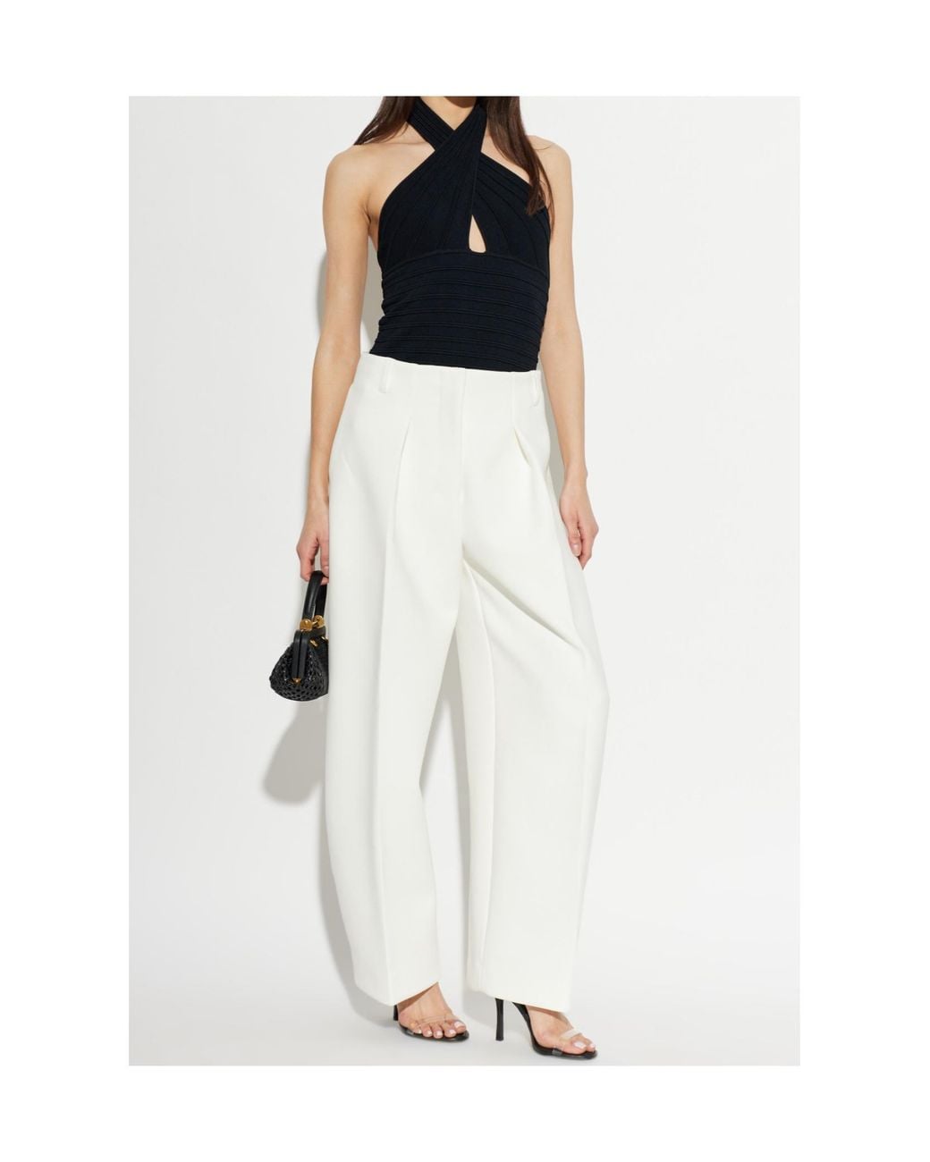 Cult Gaia Black Halterneck Ribbed Top