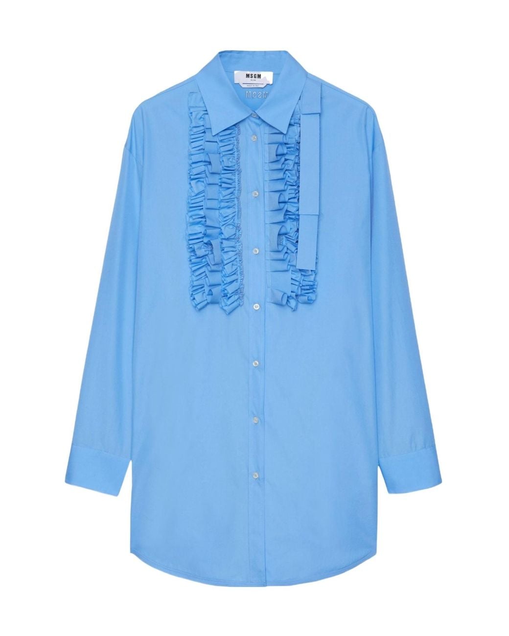 MSGM Blue Ruffled Curved Hem Mini Dress