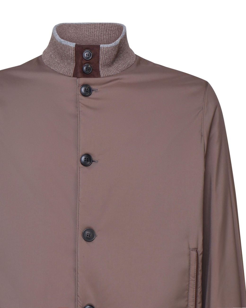 Fedeli Brown Long Sleeved High Neck Bomber Jacket for men