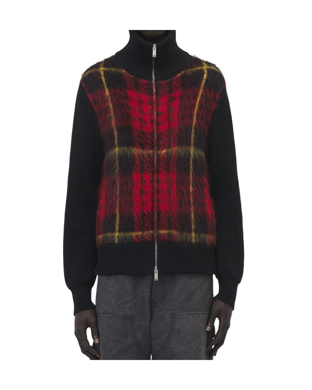 McQueen Red Tartan Brushed-Effect Zip-Up Cardigan for men