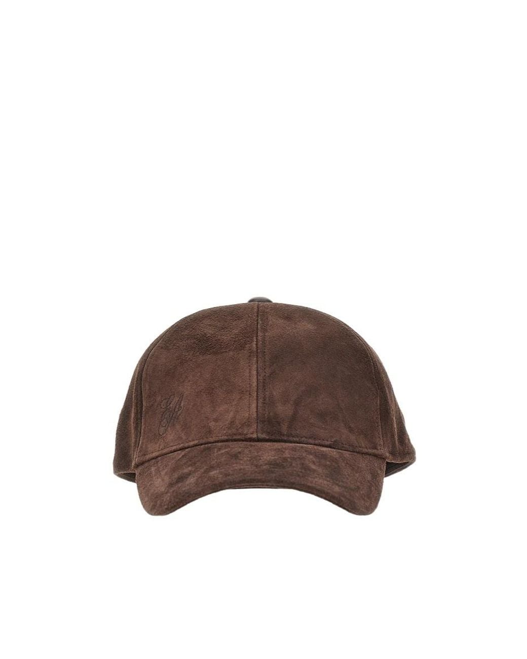 Emporio Armani Brown Suede Logo-Embroidered Baseball Cap