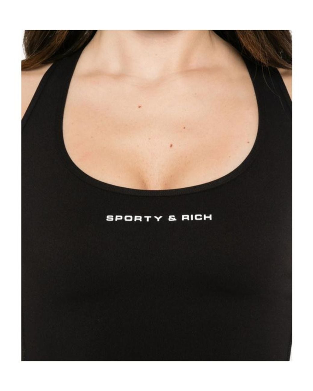 Sporty & Rich Black Logo-Print Racerback Tank Top