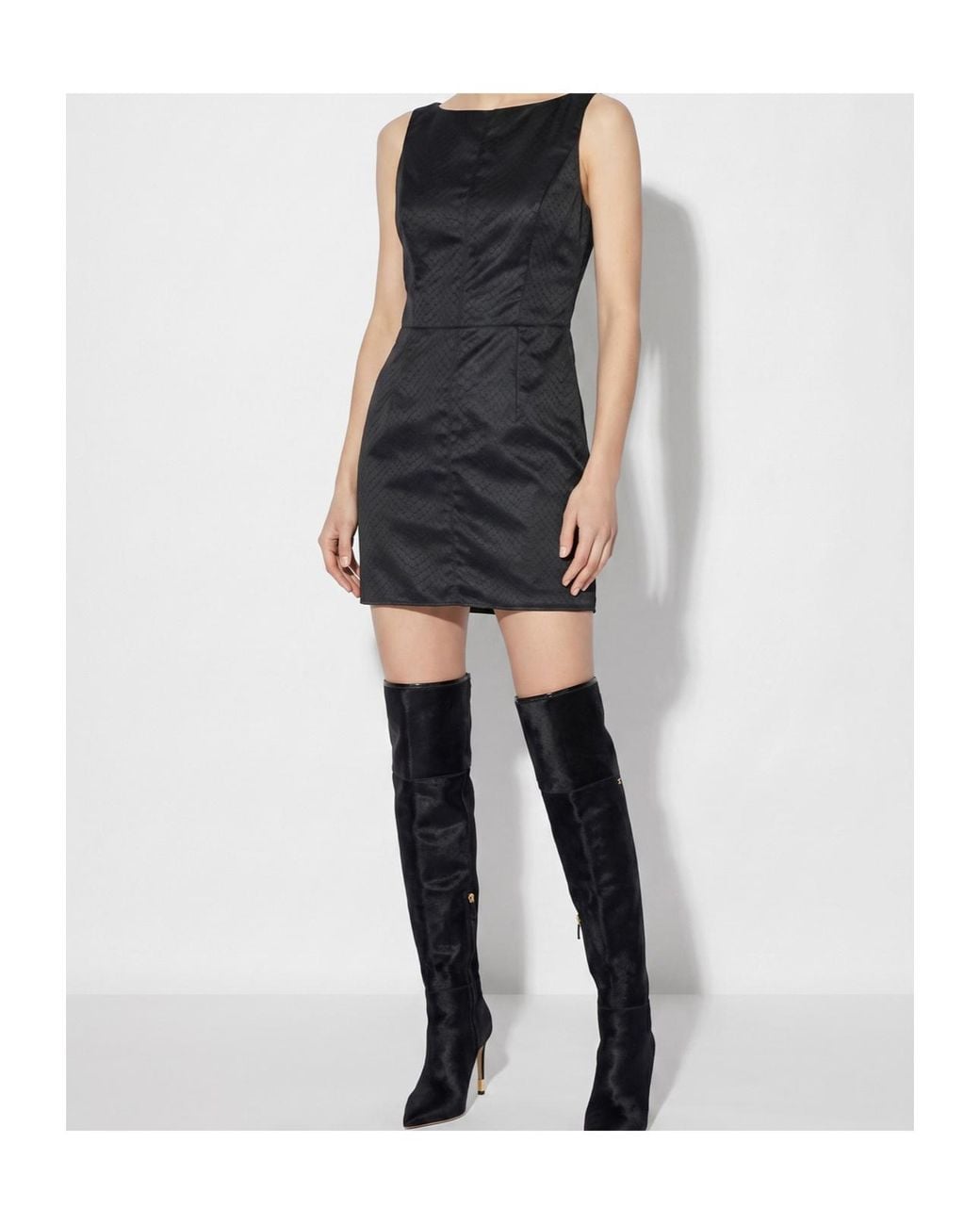 Elisabetta Franchi Black Fish Scale Pattern Taffeta Mini Dress