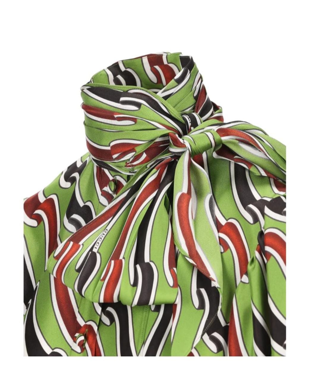Gucci Green Printed Tie-Neck Midi Dress
