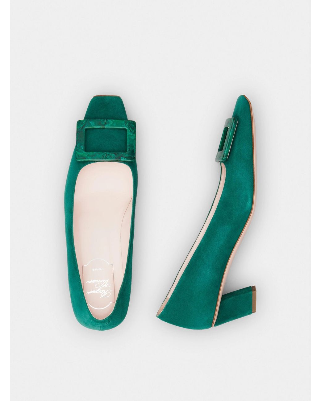 Roger Vivier Green Square Buckle High Heels