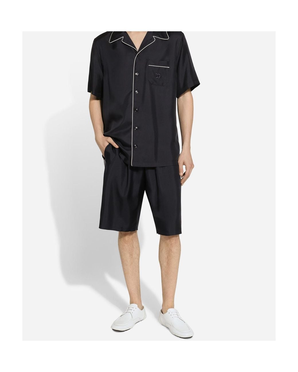 Dolce & Gabbana Black Drawstring-Waist Silk Shorts for men