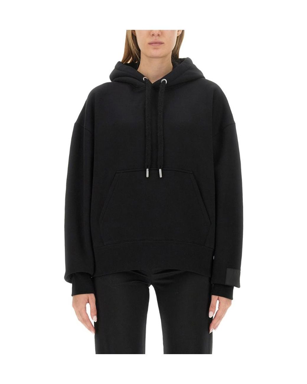 AMI Black Long-Sleeved Drawstring Hoodie for men