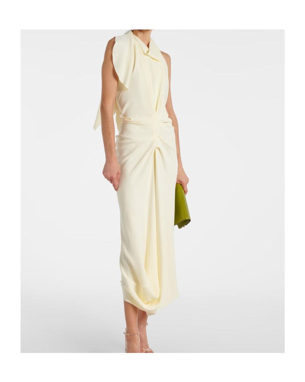 Victoria Beckham White Gathered Satin Crepe Midi Dress