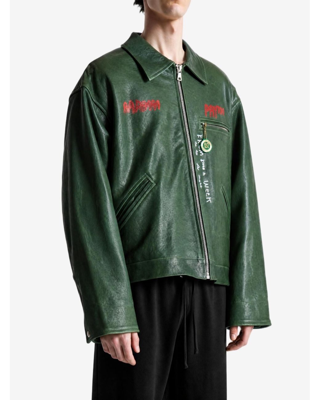 Paly Hollywood Green Oversized Drop-Shoulder Leather Work Jacket for men