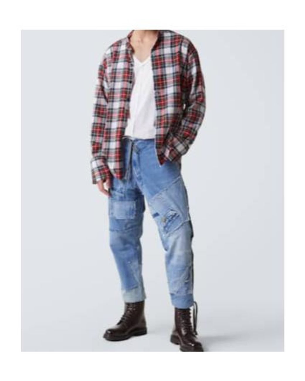 Greg Lauren Blue Patchwork Straight Jeans for men