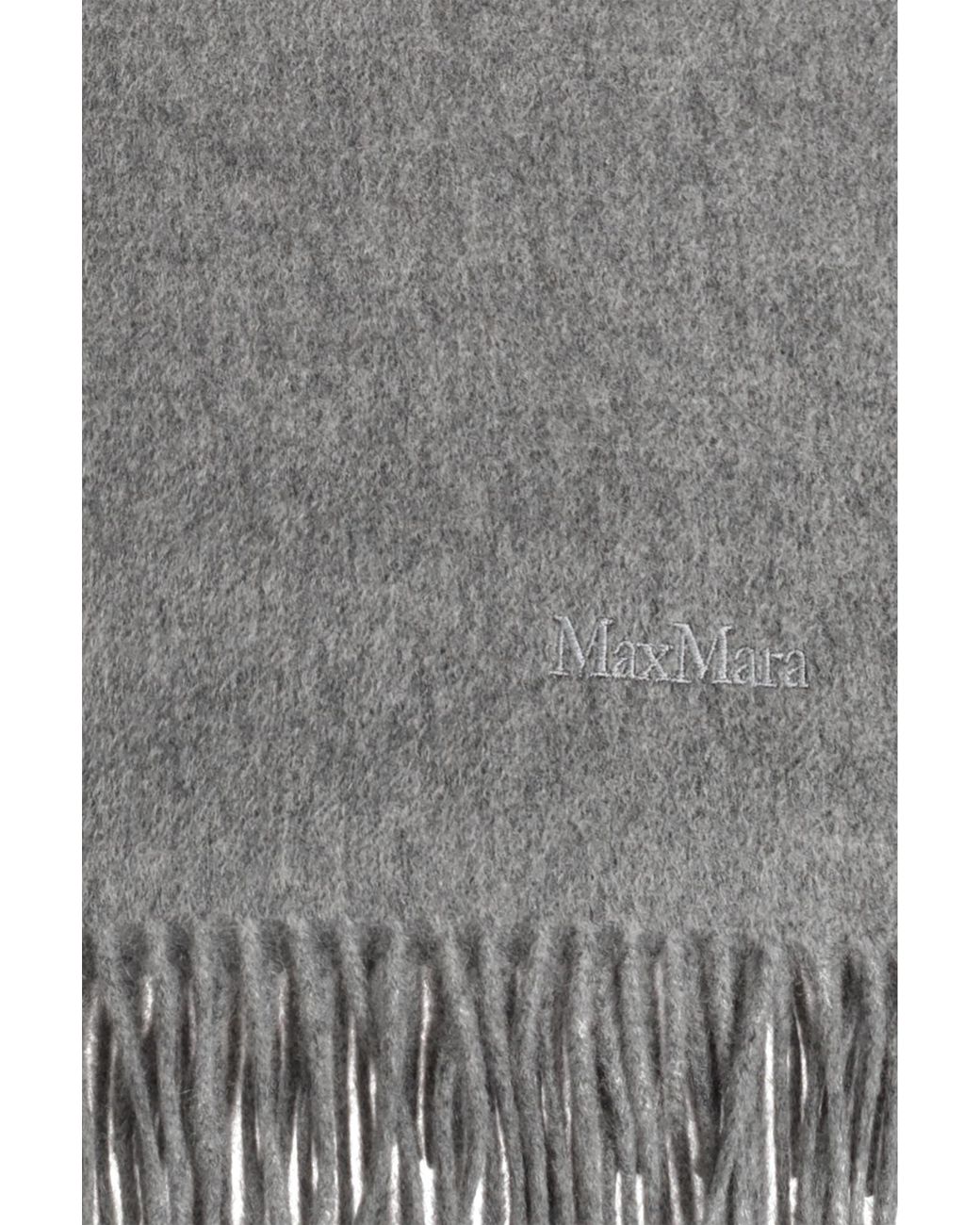 Max Mara Gray Fringed Cashmere Scarf