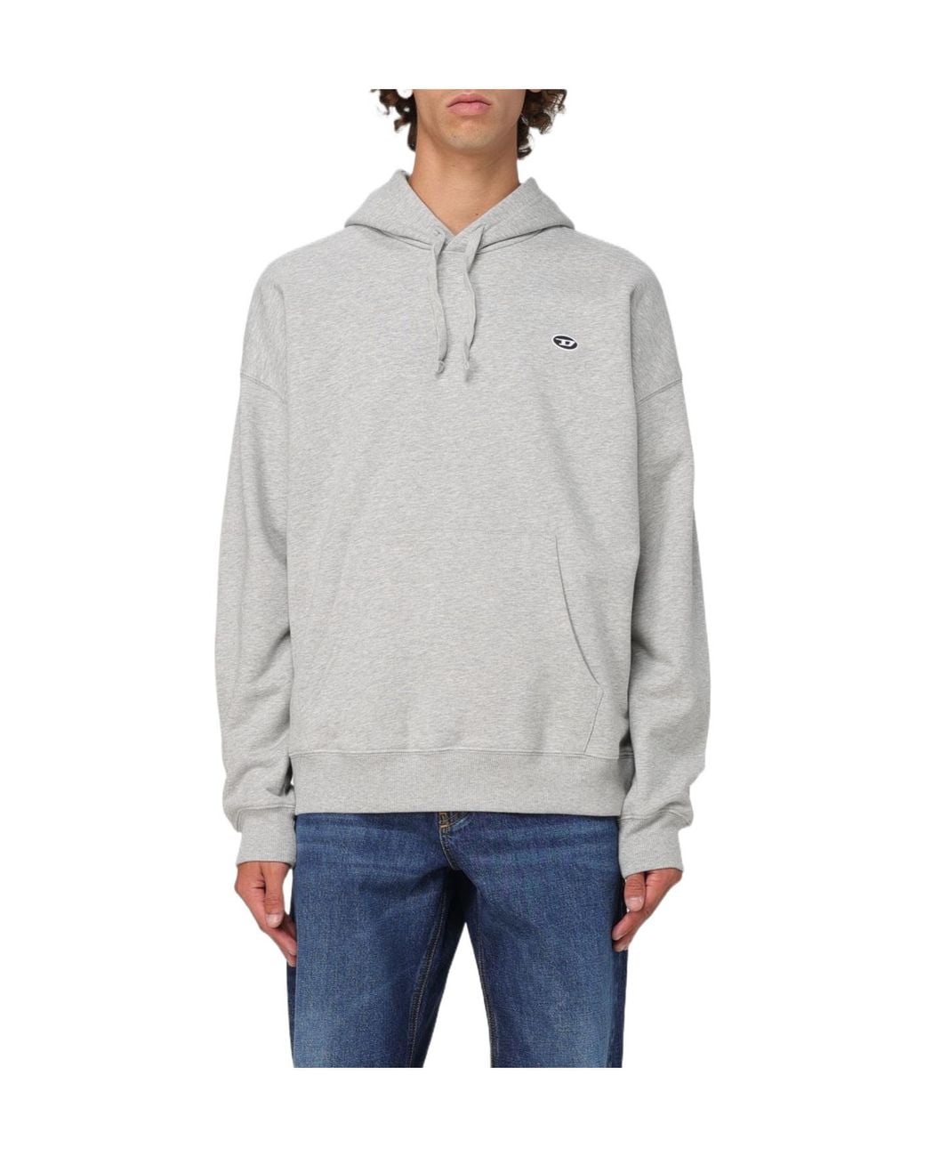 DIESEL Gray Logo Embroidered Drawstring Hoodie for men