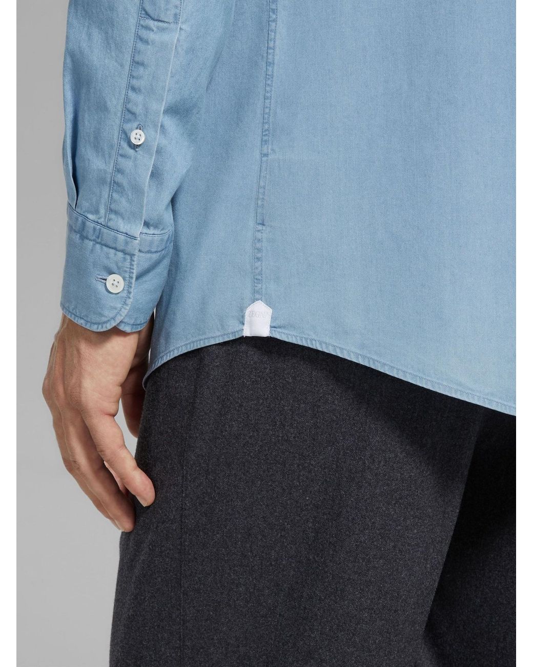 Zegna Blue Cotton Long-Sleeve Shirt for men