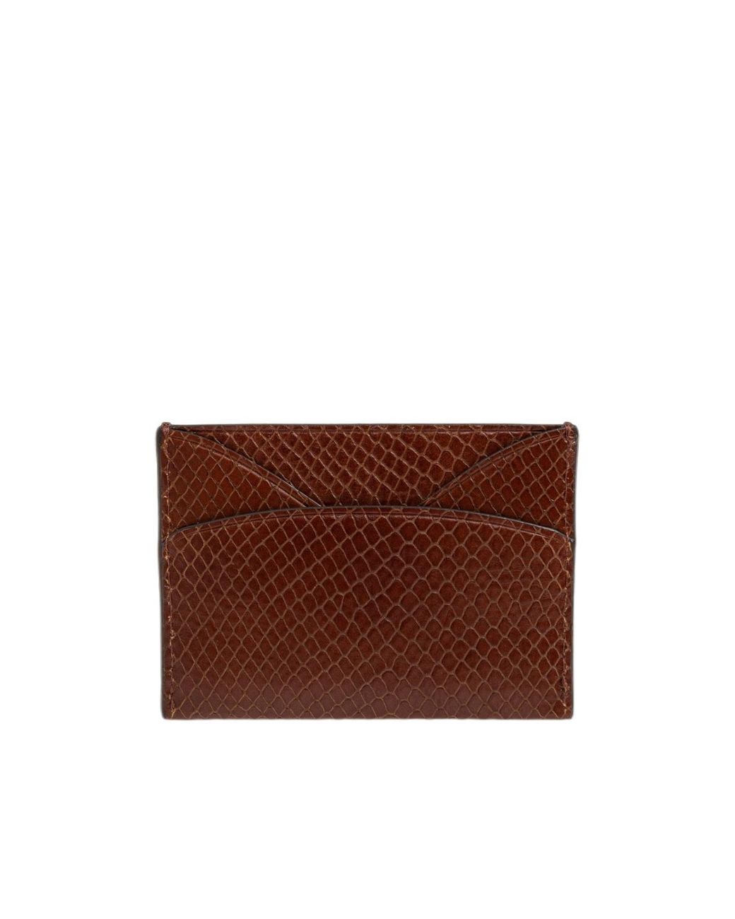 Tory Burch Brown Romy Snake-Embossed Flat Card Case