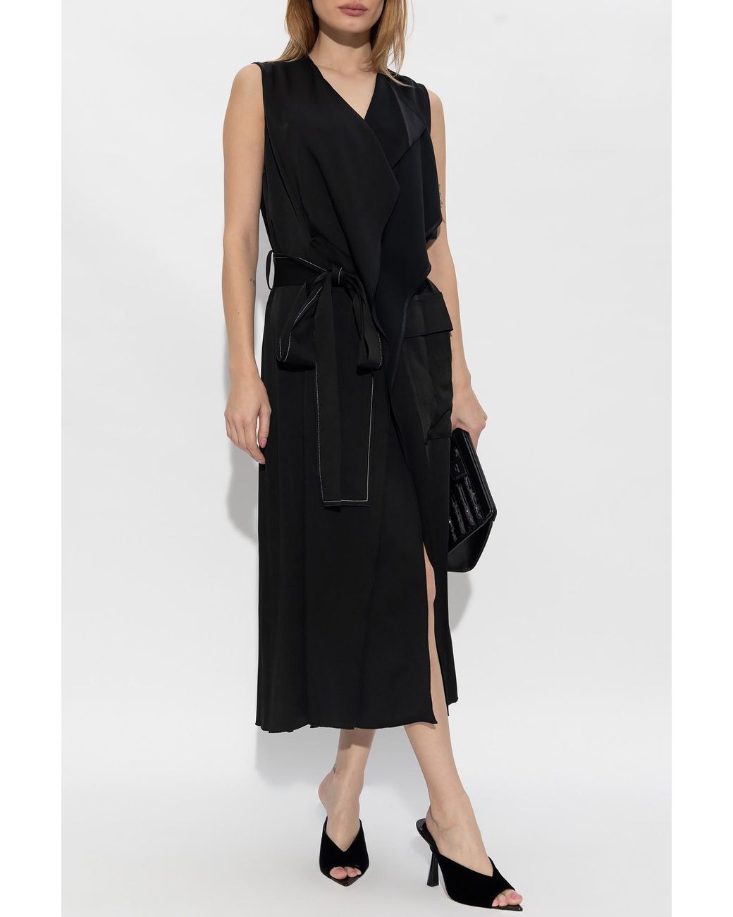 Victoria Beckham Black Belted Sleeveless Midi Dress
