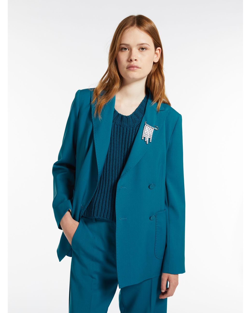 Weekend by Maxmara Blue Double-Breasted Long-Sleeved Blazer