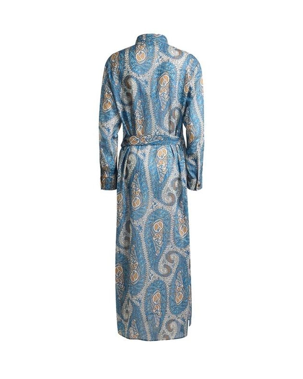 Etro Blue Paisley-Print Midi Shirt Dress