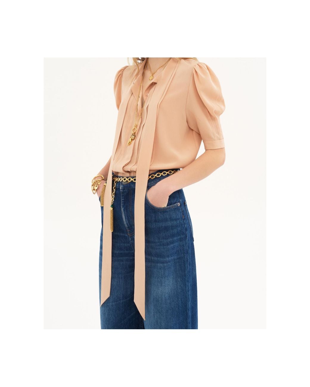 Chloé Natural Chloé Tied-Neck Puff Sleeved Blouse