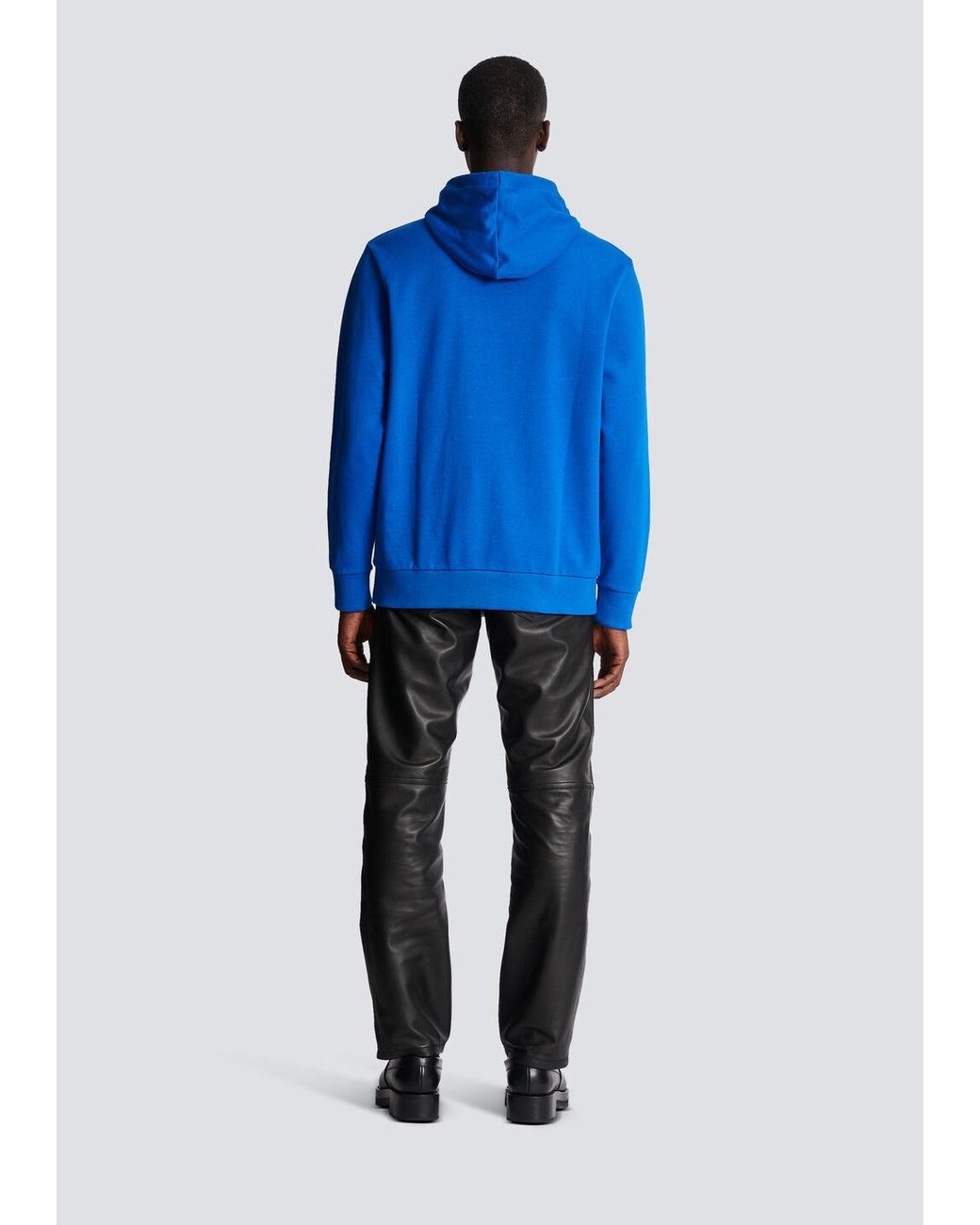 Balmain Blue Embossed Hooded Sweatshirt for men