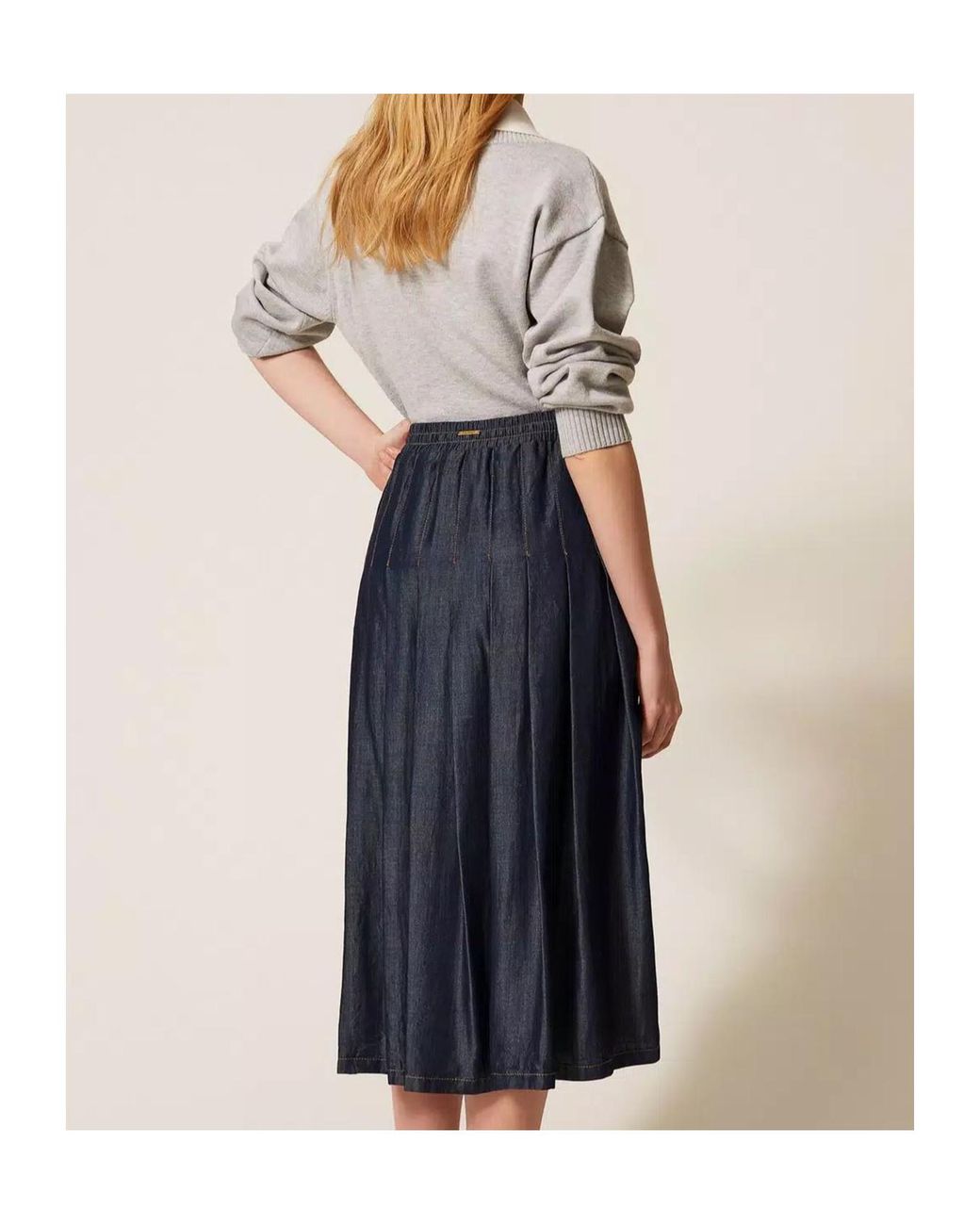 Twinset Blue Chambray Midi Skirt