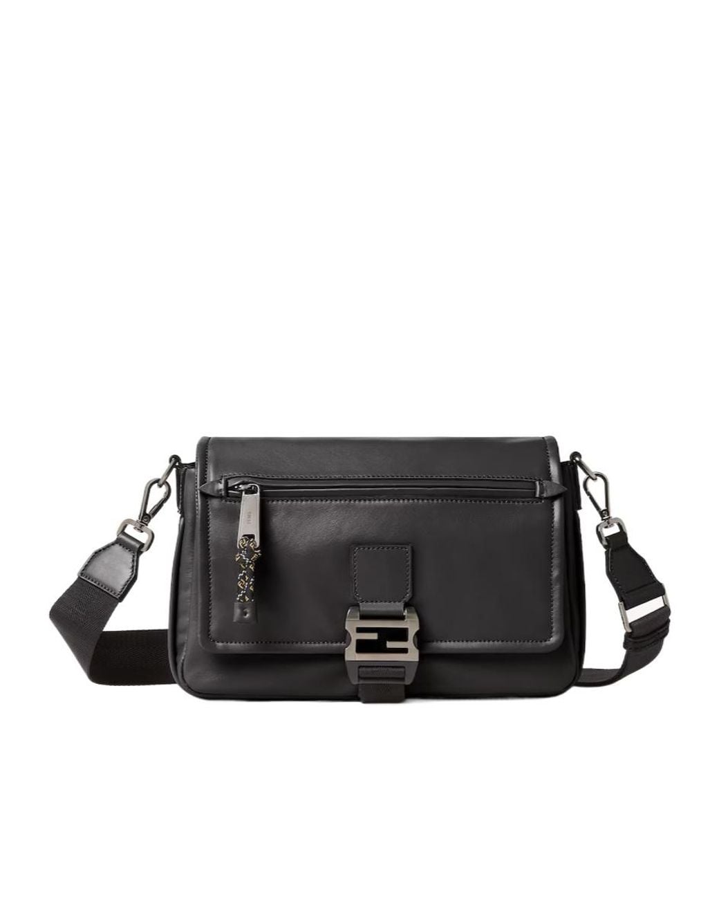 Fendi Black Flux Buckle Messenger Bag for men