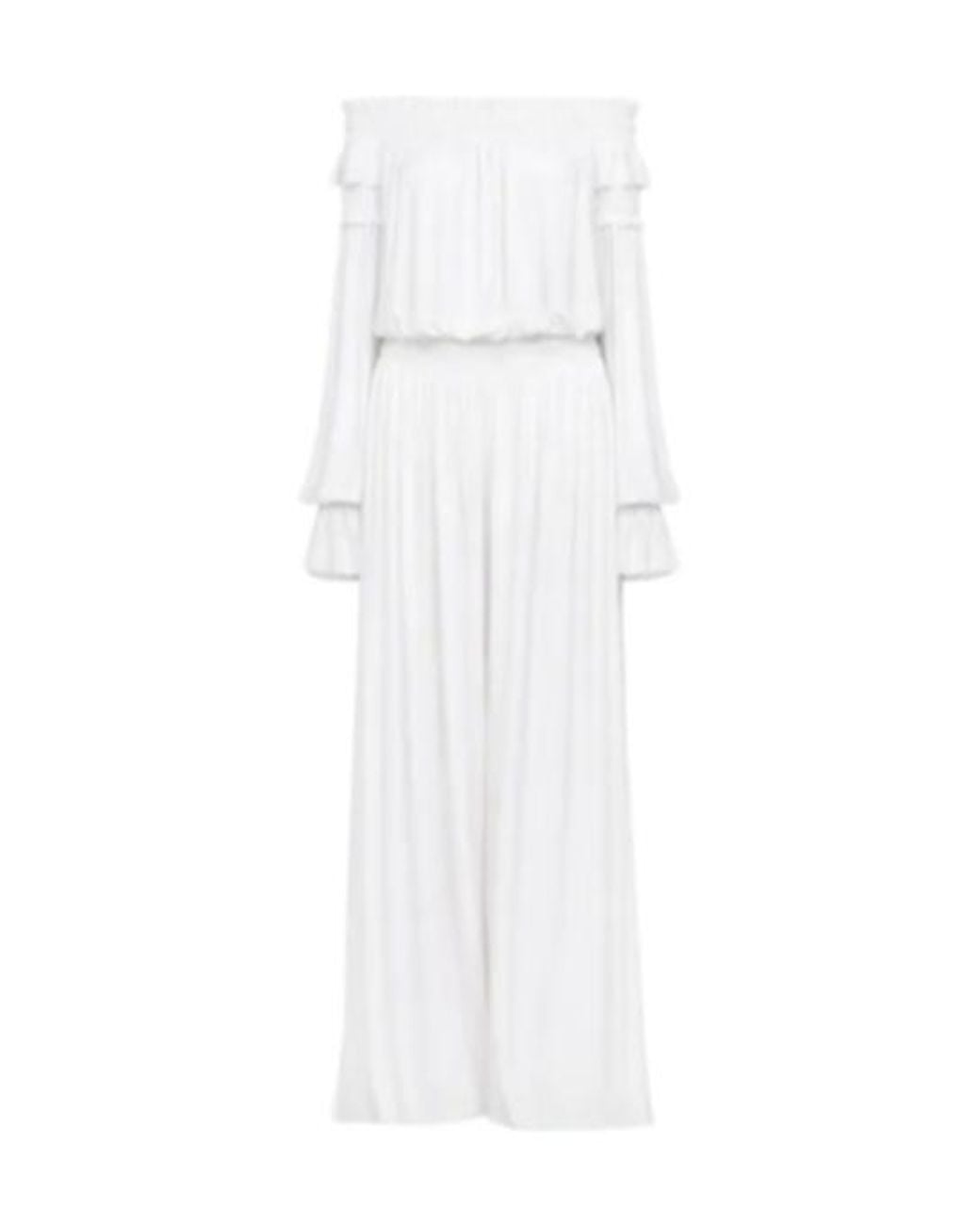 Norma Kamali White Ruffled Peasant Trousers
