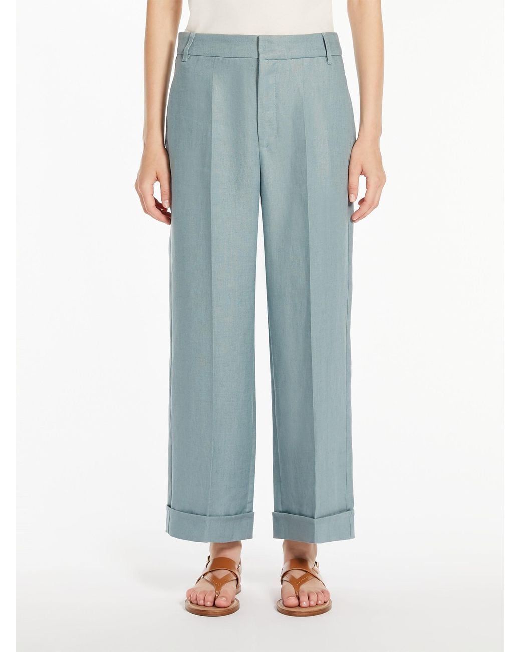 Max Mara Blue 'S High Waist Straight Leg Pants
