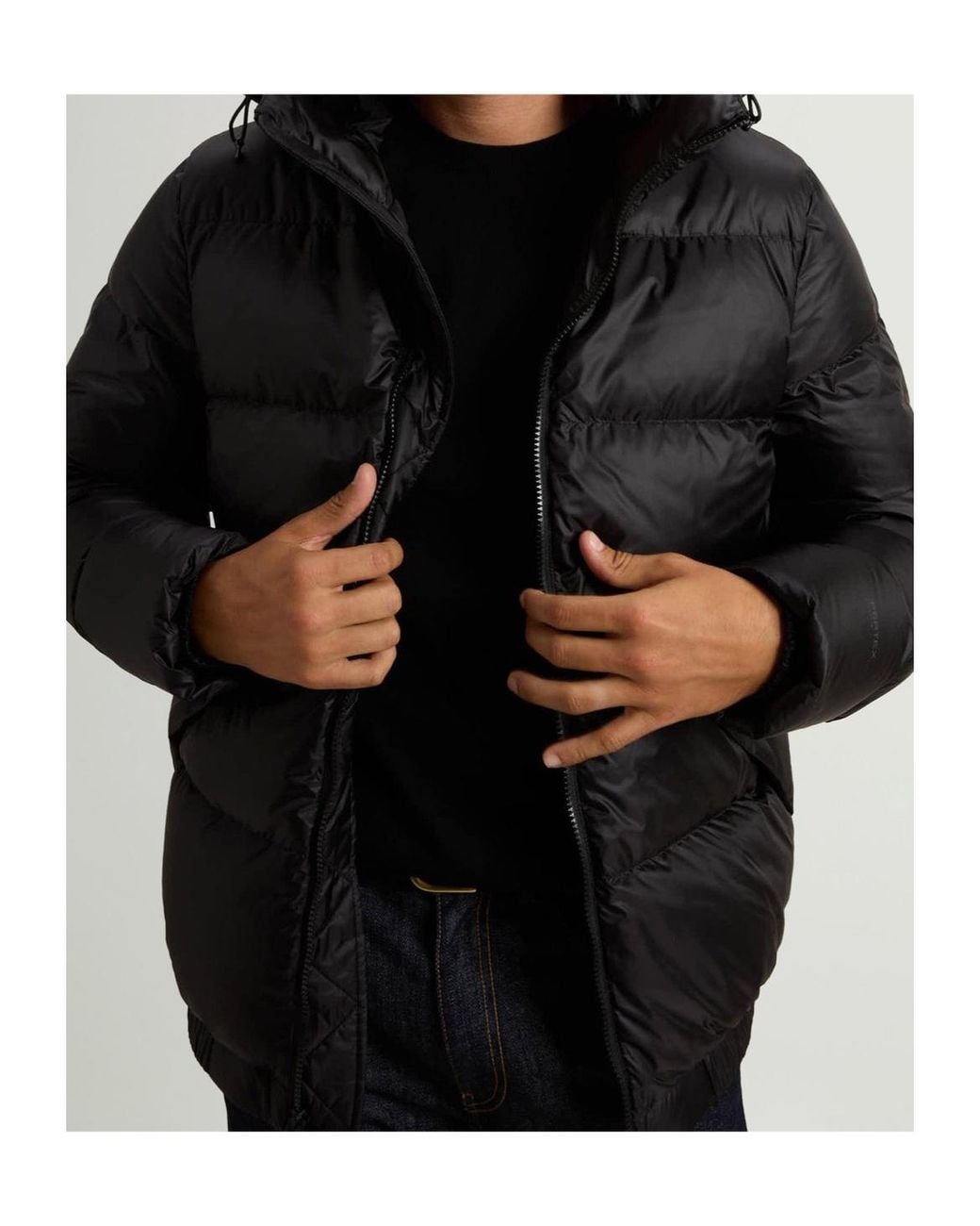 Woolrich Black Striped Quilted Hooded Jacket With Drawstring & Concealed Two-Way Zip for men