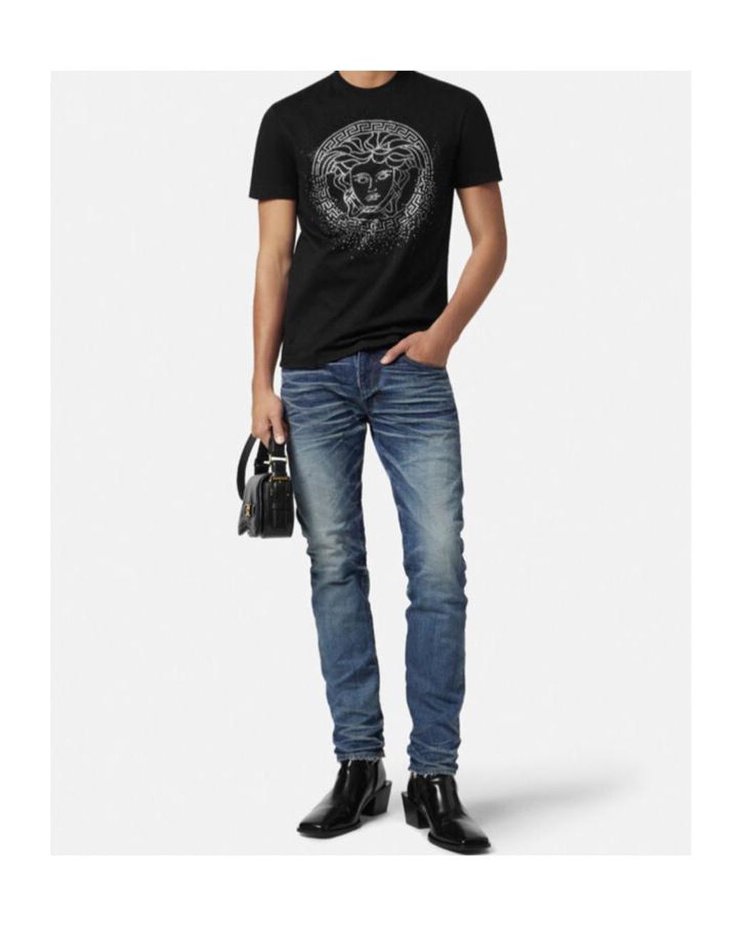Versace Black Crystal Fading Medusa T-Shirt for men