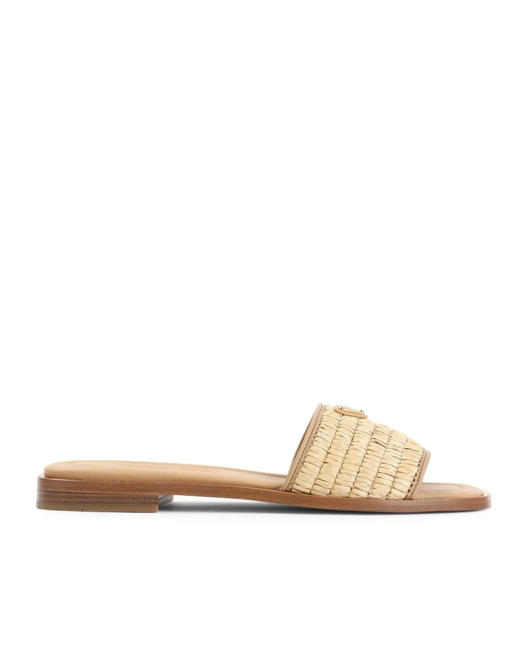 Prada Natural Logo Plaque Square Toe Sandals