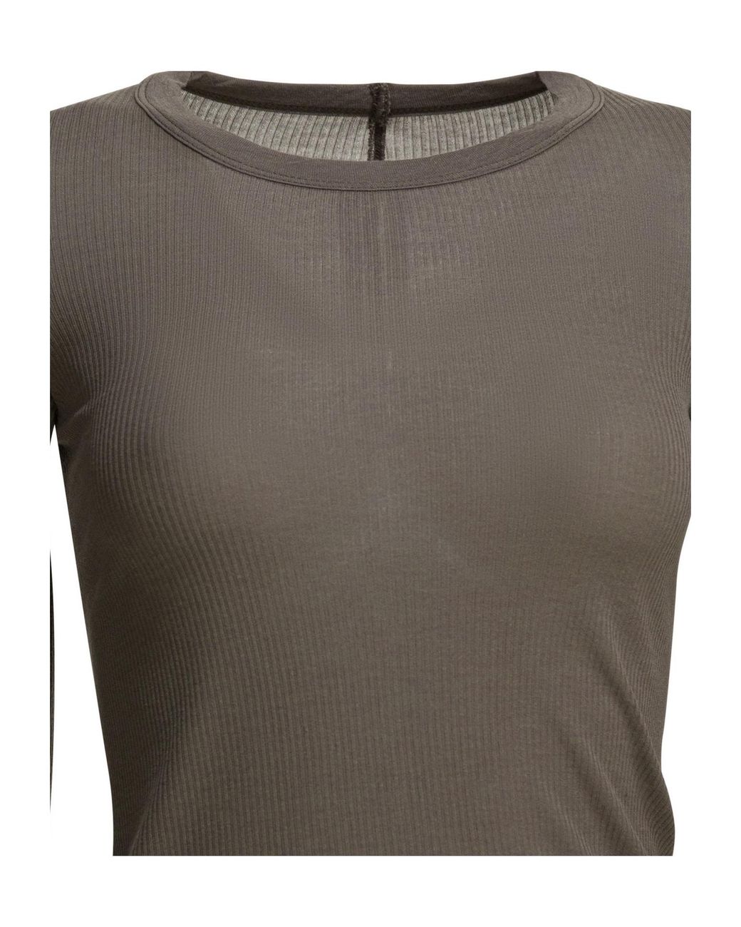 Rick Owens Gray Temple Cropped Rib Ls T-Shirt