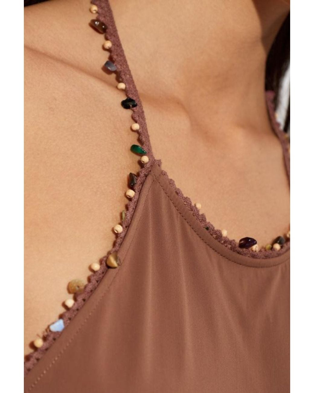 Christopher Esber Brown Quartz Beaded Halterneck Beach Dress