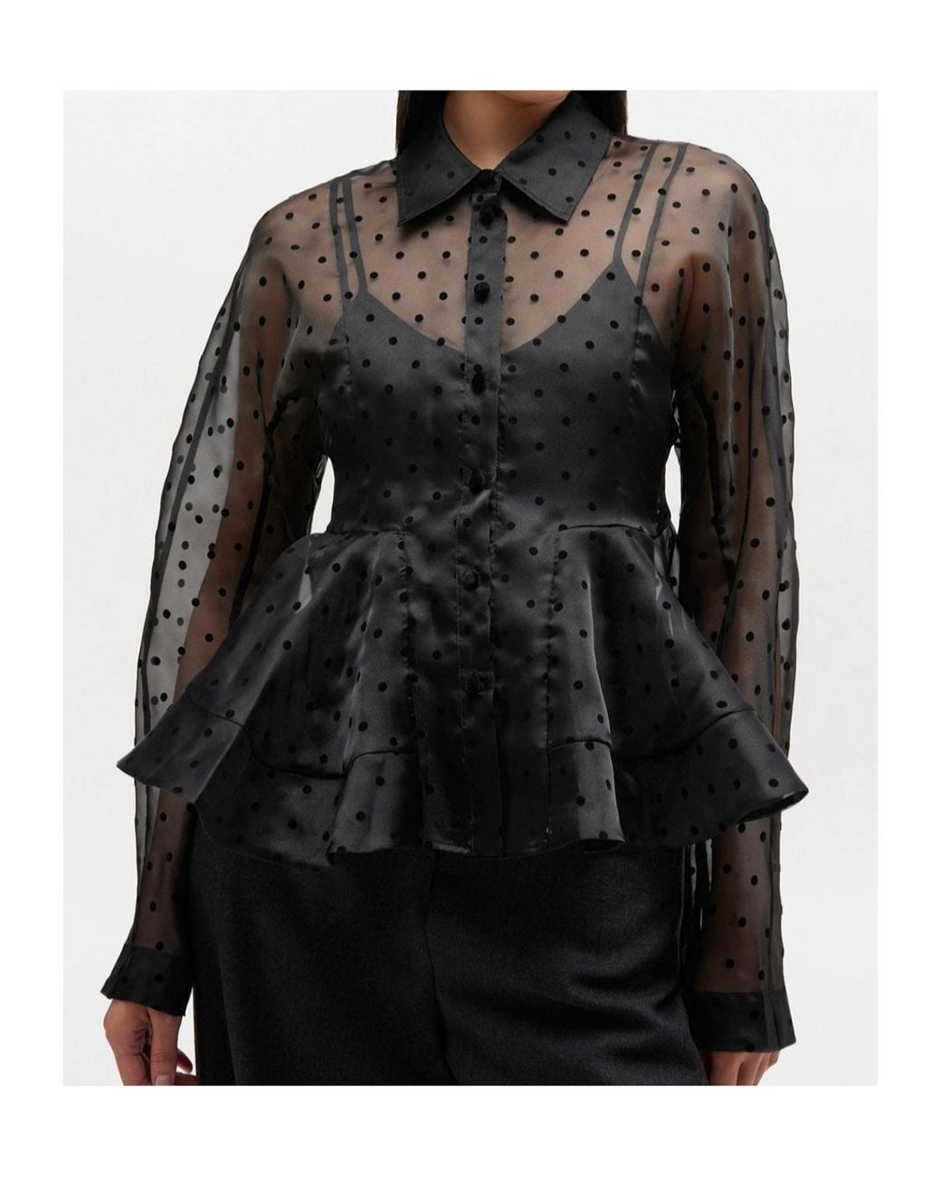 Ganni Gray Organza Peplum Shirt