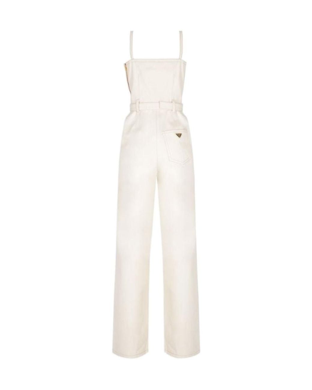 Prada White Belted-Waist Sleeveless Tailored Jumpsuit