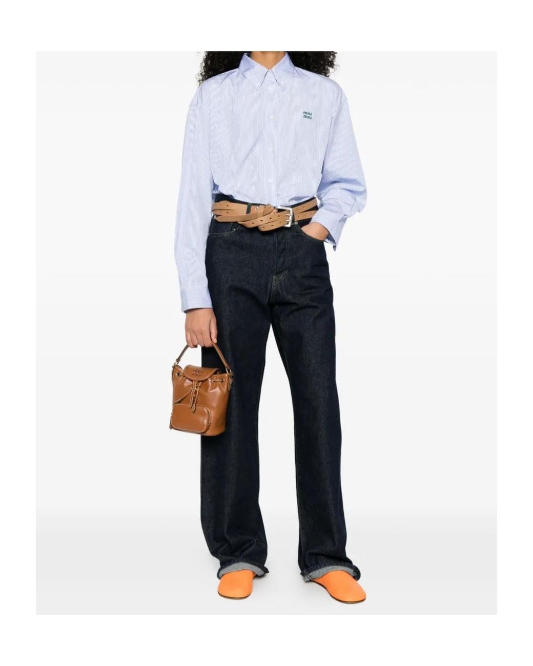 Miu Miu Blue Logo-Embroidered Striped Shirt