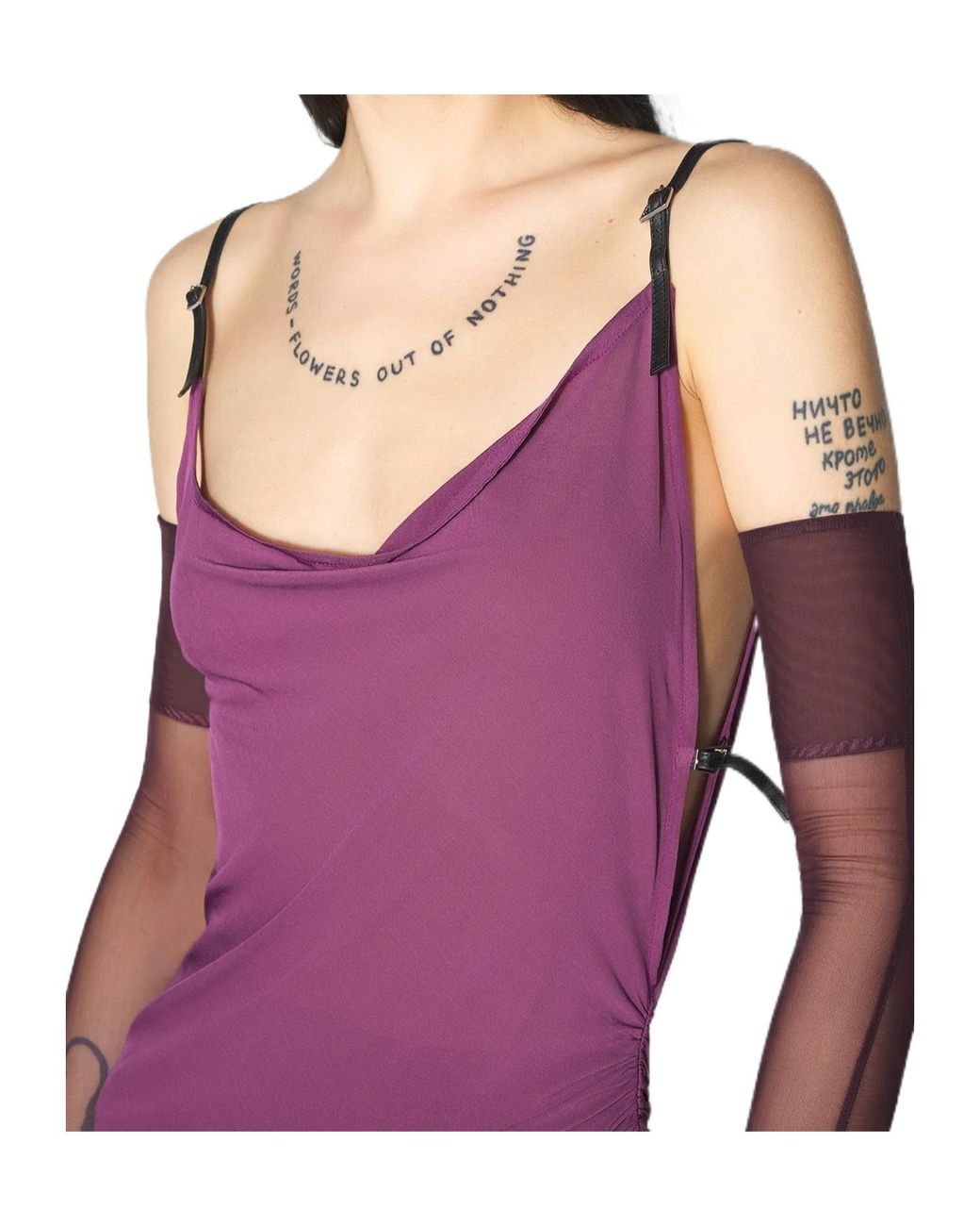Mugler Purple Side-Split Midi Dress