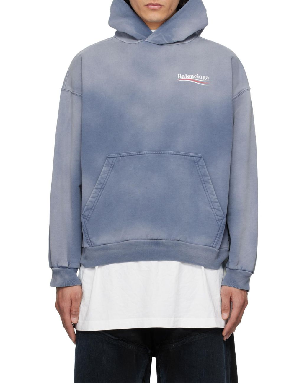 Balenciaga Blue Logo Printed Hoodie for men