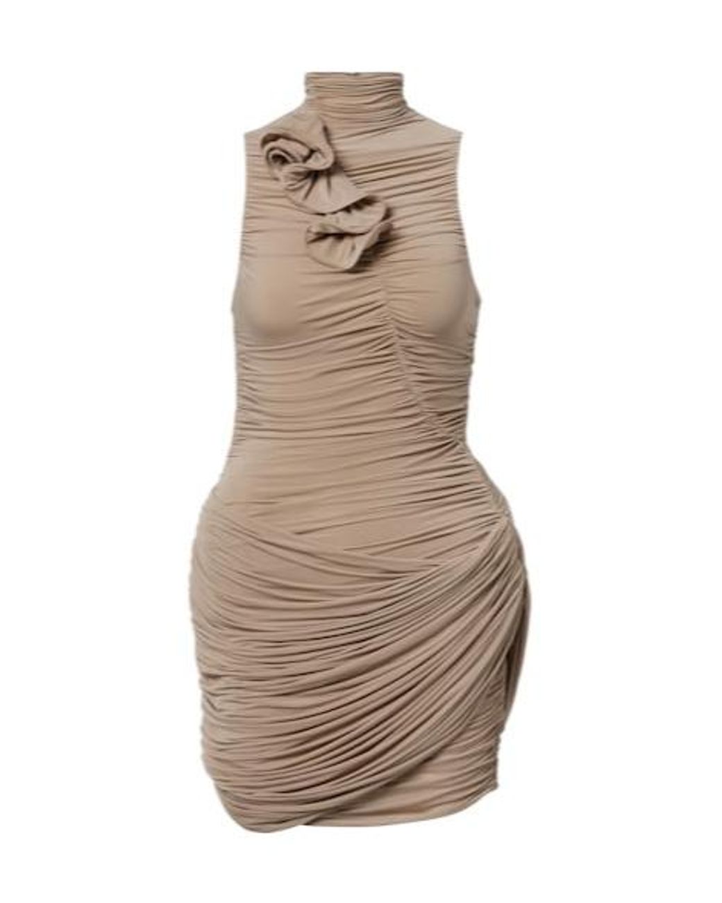 Magda Butrym Natural Floral-Appliqué Ruched Minidress