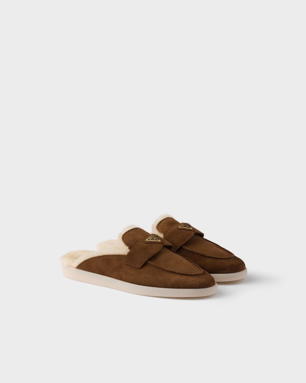 Prada Brown Suede And Shearling Mules