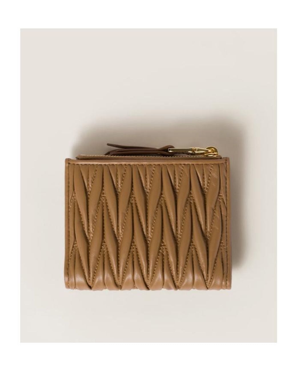 Miu Miu Brown Logo Plaque Zipped Wallet