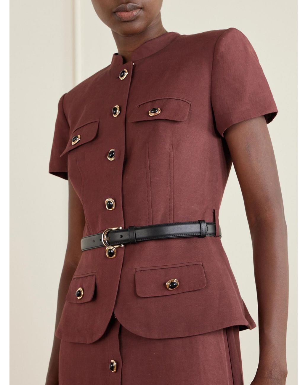 Self-Portrait Red Belted Peplum-Waist Midi Dress