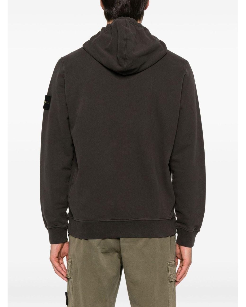 Stone Island Black Zip-Up Compass Patch Hoodie for men