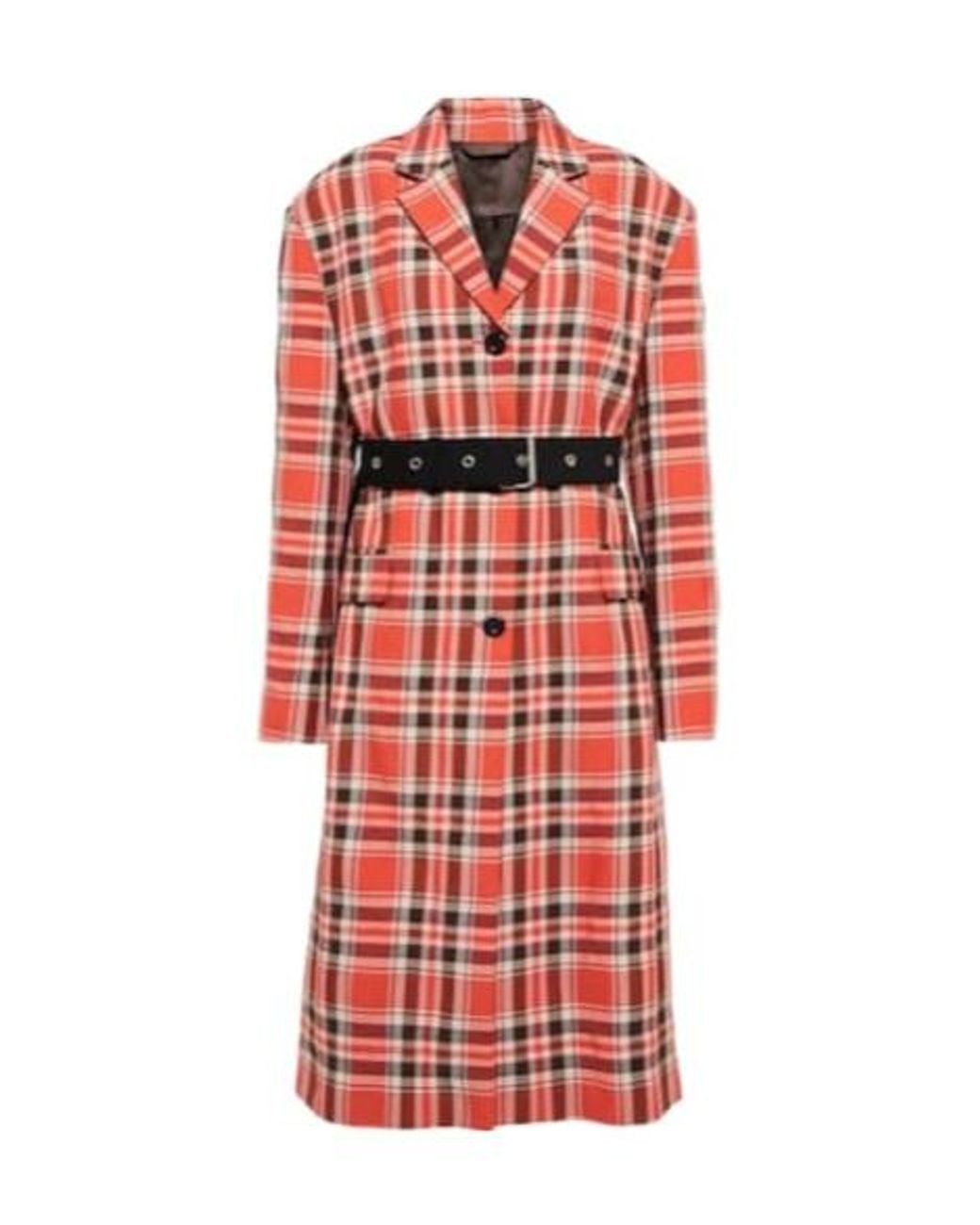 Acne Red Belted Checked Coat