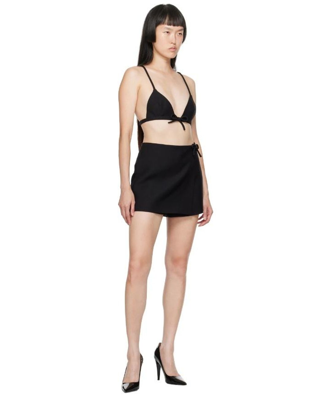 Valentino Black Bow-Detail Wrap-Design Shorts